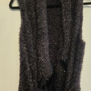 Simply Vera Wang Metallic Black & silver fuzzy sweater vest.
